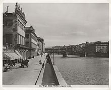 Vista del Lungarno Corsini a Firenze con la Galleria d'Arte Pietro Bazzanti e Figlio. Firenze 1890