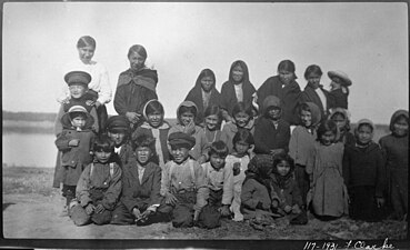 Children on their way to school in Hay River, 1931
