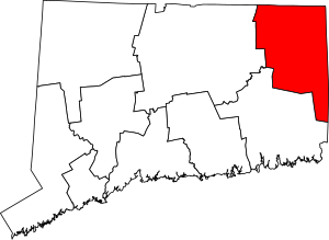 Map of Connecticut highlighting Northeastern Connecticut Planning Region