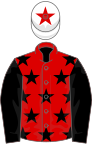 RED, black stars, black sleeves, white cap, red star