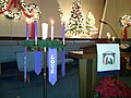 A pulpit in the chancel of a Methodist church in Ohio