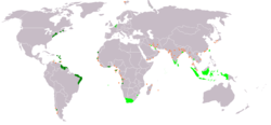 荷兰殖民地   浅绿色是荷兰东印度公司殖民领域   深绿色是荷兰西印度公司殖民领域   橙色是荷兰的贸易国（准同盟国）