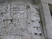The remaining part of the relief showing the ruins of Noyon. Here a woman and child are featured