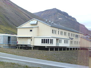A building on elevated piles in permafrost zone.