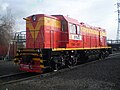 TEM9 (2009-current)- a four-axle export -shunting locomotive with electric transmission changeable, DC and individual drive wheel sets, intended for shunting and export work on the railways of 1520 mm of JSC "Russian Railways" and the industrial enterprises of ferrous and non-ferrous metallurgy, chemical industry, power industry, businesses industrial railway transportation, construction and other industries.