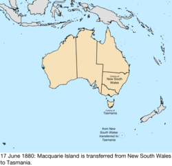 Map of British claims to Australia; for details, refer to adjacent text