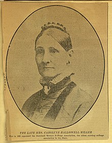 A yellowed newspaper clipping showing a portrait of a white woman in an oval frame