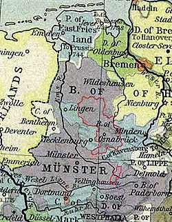 Prince-Bishopric of Osnabrück in 1786 (red line).