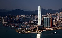 Viewed from Victoria Peak, with the Yau Ma Tei Typhoon Shelter visible.