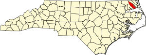 Map of North Carolina highlighting Pasquotank County