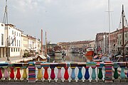 Yarn bombing on a bridge in Cesenatico (Italy).