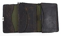 Black leather wallet, WW1 period. Belonged to Private Alfred John Aghan.