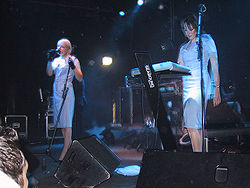 Client performing at Kulturfabrik Krefeld in Germany on 17 September 2005. From left: Sarah Blackwood, Kate Holmes