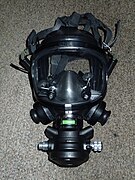 Draeger Panorama full-face mask with Apeks P-ported demand valve. Upper front view.