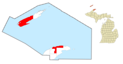 Location within Keweenaw County (red) and the administered CDP of Eagle Harbor (pink)