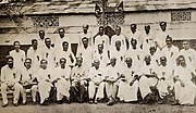 Sitting: Lyallpuri, A. K. Gopalan, Jyoti Basu, Hare Krishna Konar, Muzaffar Ahmad, P. Sundarayya, Harkishan Singh Surjeet, E. M. S. Namboodiripad, M. Basavapunnaiah, Promode Dasgupta, P. Ramamurthi and others 19 leaders. In the first Central Committee meeting of the Communist Party of India (Marxist) held in Tenali, Andhra Pradesh in July 1964