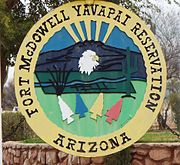 Fort McDowell Yavapai Reservation sign in the cemetery.