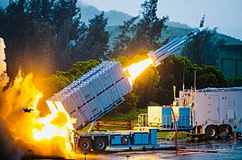 Hsiung Feng III anti-ship missile launched from a missile launchers truck