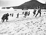 Troops and landing craft crews training at HMAS Assault during World War II