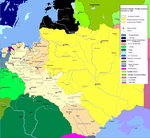 1466年左右的立陶宛与波兰地图，可看见立陶宛－波兰边界。