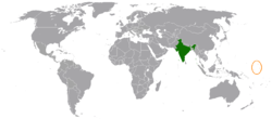 Map indicating locations of India and Marshall Islands