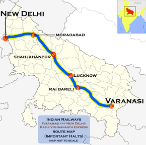 Kashi Viswanath Express (New Delhi–Varanasi) route map