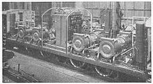 Interior view of a Swiss SBB Ae 4/6 locomotive, showing the four pairs of traction motors, directly above each axle.