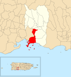 Location of Tallaboa Poniente within the municipality of Peñuelas shown in red
