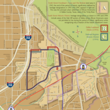 A diagrammatic map showing how local and national historic designation boundaries differ from each other and from the historic extent of the freedman's town.