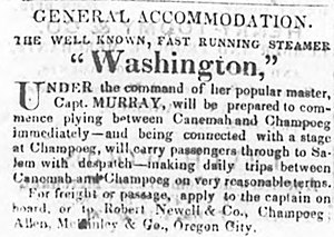 Advertisement for steamer Washington.
