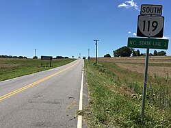 View south along Highway 119 (Calvary Road) at US 58 / US 360 (Philpott Road)