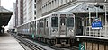 Image 36A Howard bound Red Line train temporarily rerouted to elevated tracks at Randolph station, Chicago. Photo credit: Daniel Schwen (from Portal:Illinois/Selected picture)