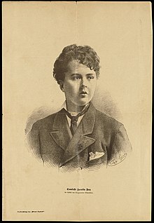 Drawing of a short-haired girl dressed in a man's suit and tie.