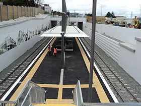 A railway station viewed from above the end