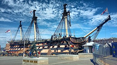 Starboard side of the British ship of the line HMS Victory