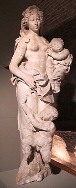 Statue of Acca Larentia with the twins Remus and Romulus by Jacopo Della Quercia, Santa Maria Della Scala, Siena, Italy