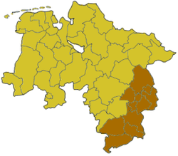 Map of Lower Saxony highlighting Braunschweig