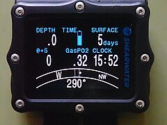Shearwater Perdix dive computer in compass mode
