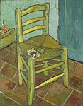 Van Gogh's Chair (1888), National Gallery London. When Gauguin consented to work and live in Arles side-by-side with Vincent, he started to work on the The Décoration for the Yellow House, probably the most ambitious effort he ever undertook.[19] Vincent did two chair paintings the other entitled Gauguin's Chair.[20]