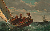 温斯洛·霍默的《起风了（英语：Breezing Up (A Fair Wind)）》，61.5 × 97cm，约作于1873－1876年，W. L. and May T. Mellon基金会于1943年捐赠。[60]