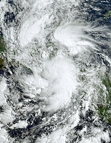 Satellite image of Tropical Storm Amanda after landfall