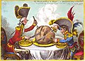 Image 4James Gillray's The Plumb-pudding in Danger (1805). The world being carved up into spheres of influence between Pitt and Napoleon. According to Martin Rowson, it is "probably the most famous political cartoon of all time—it has been stolen over and over and over again by cartoonists ever since." (from Political cartoon)