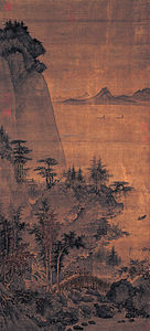 溪桥策蹇图，绢本设色 高137.5厘米 宽63.1厘米 台北国立故宫博物院藏