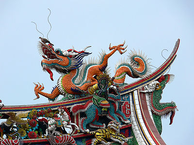 Dragon sculpture on top of Lungshan Temple, Taipei, Taiwan