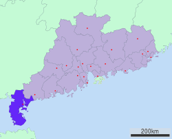 Location of Zhanjiang City jurisdiction in Guangdong