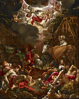 Annunciation to the Shepherds, 1606, on canvas, unusually for such a small work. 16.83 x 13.59 cm (6.63 x 5.35 in)