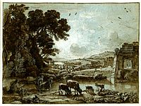 Drawing of Pastoral landscape with the Arch of Titus at Longford Castle[29]
