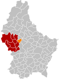 维希滕在卢森堡地图上的位置，维希滕为橙色，雷当日县为深红色