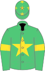 Green, yellow star, green sleeves, yellow armlets, green cap, yellow stars