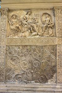 Roman foliage volutes in an arabesque on the Ara Pacis, Rome, unknown architect and sculptors, 13-9 BC[8]